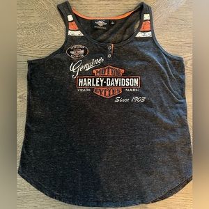 Harley Davidson Gray Rhinestone stud sleeveless tank tee top womens L
